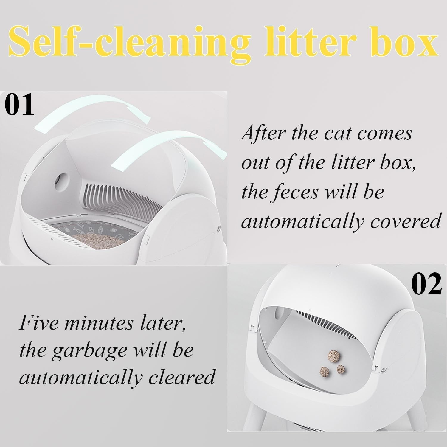 Open Top Self Cleaning Cat Litter Box Quiet Auto Tray Multi Cat