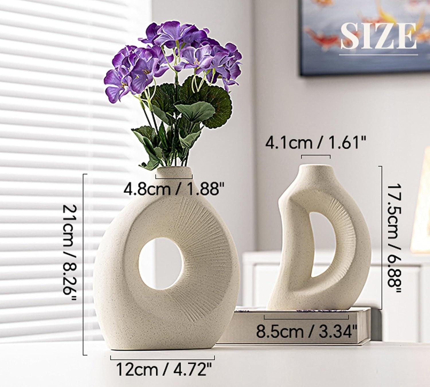 Ceramic Vase Set of 2 Minimalist Hollow White Pampas Flower Vases Decor