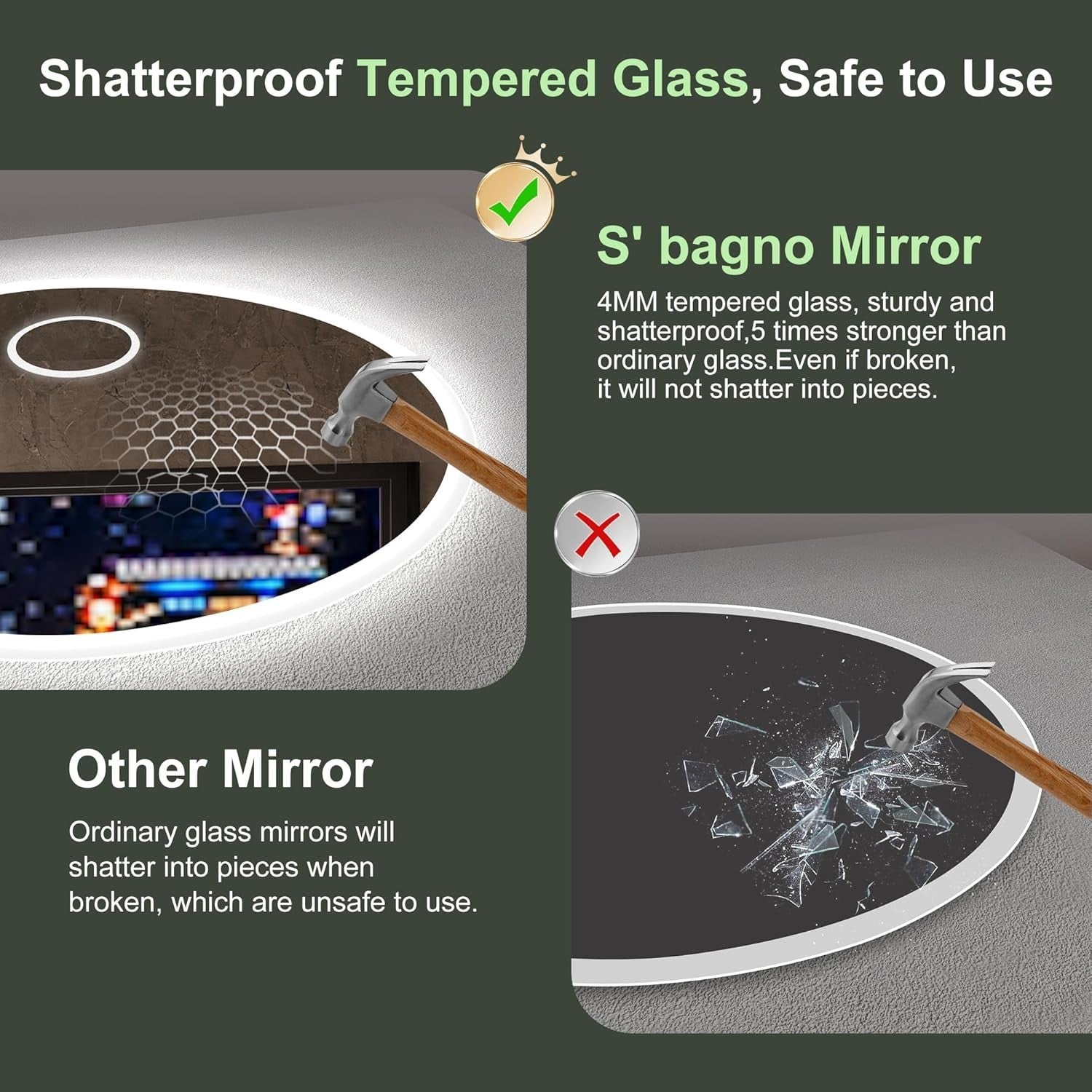 LED Bluetooth Bathroom Mirror 80x80cm with 5x Magnifier & Anti-Fog