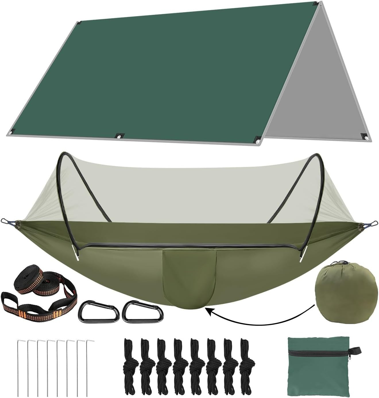 Camping Hammock with Mosquito Net & Rainfly | Waterproof Portable 3-in-1 Setup