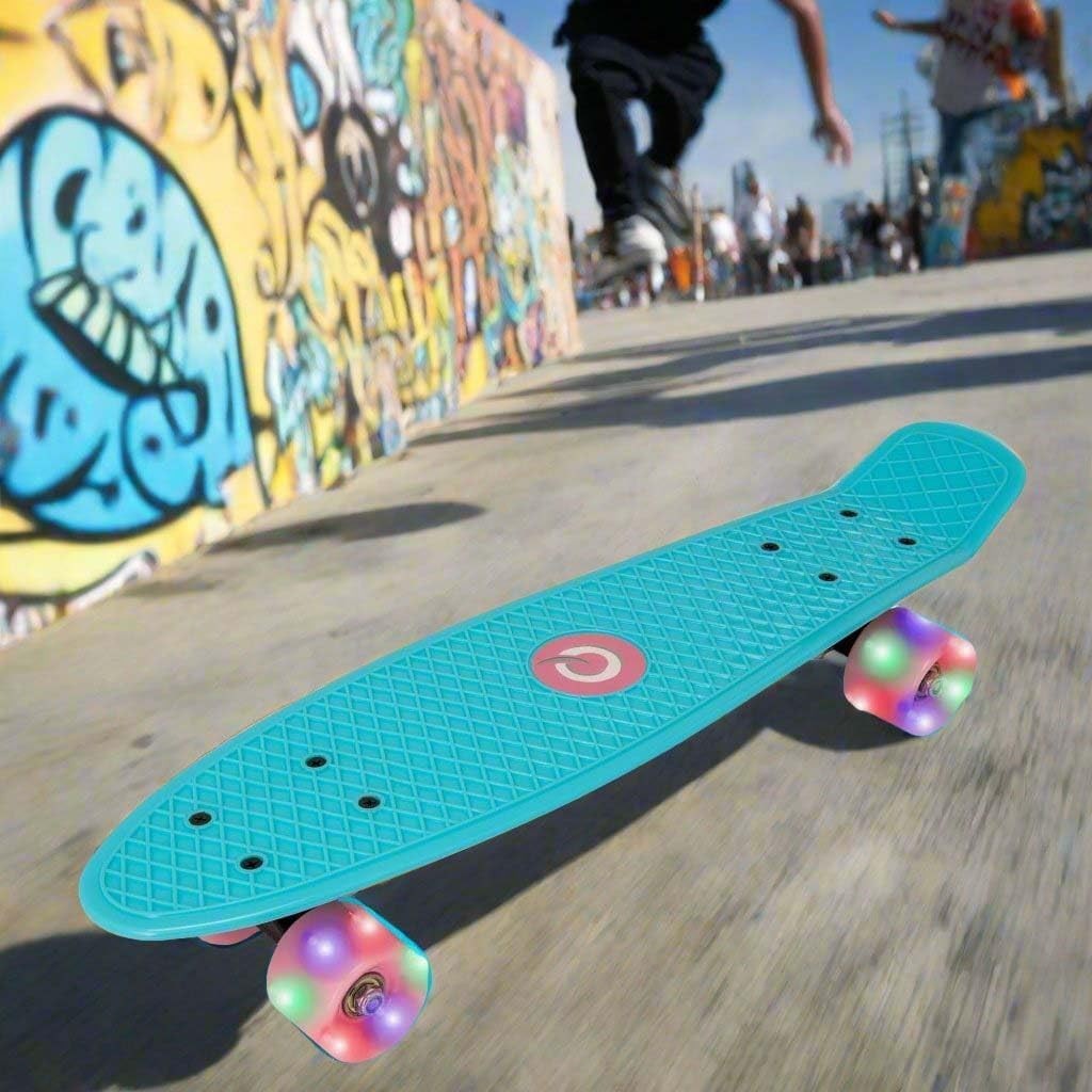 22" Kids Light-Up Penny Board Mini Cruiser | Beginner Skateboard | Baby Blue