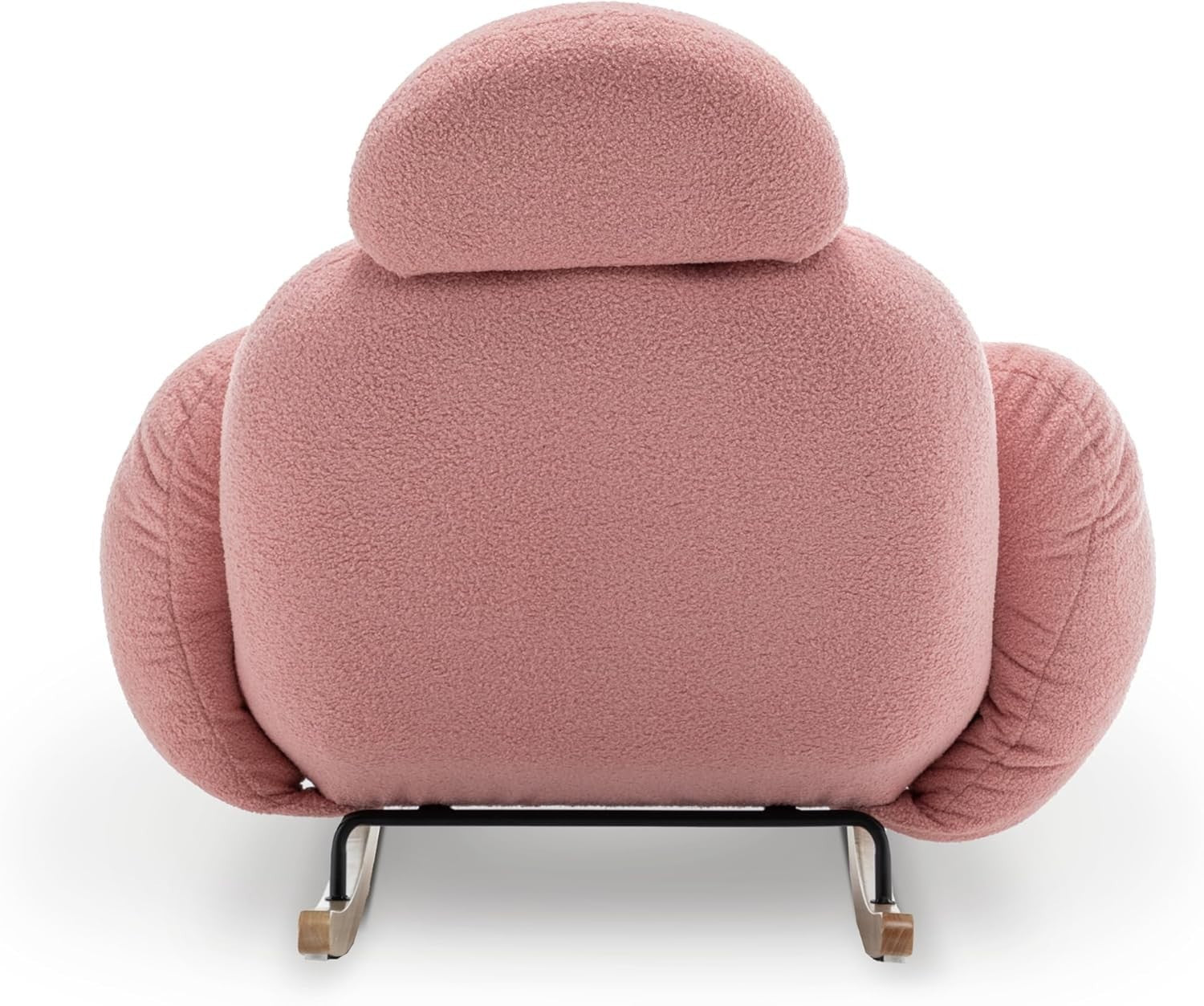 Pink Boucle Rocking Chair with Solid Wood Rockers & Plush Head Support