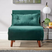 Green Velvet Single Sofa Bed Chair w/ Pillow Folding Guest Bed Seat