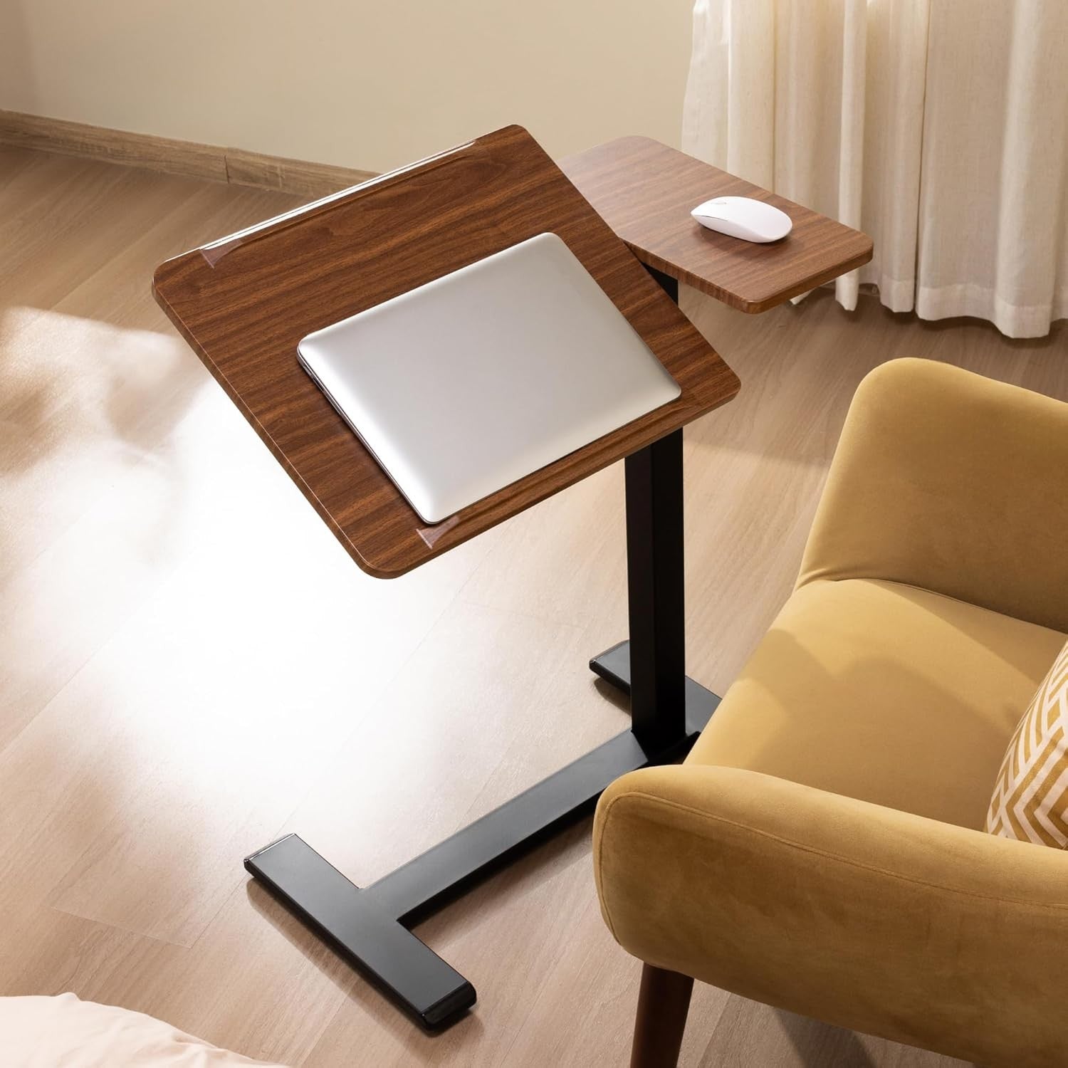 Overbed Laptop Table Height Adjustable Rolling Desk C Shape Tilt Top Walnut