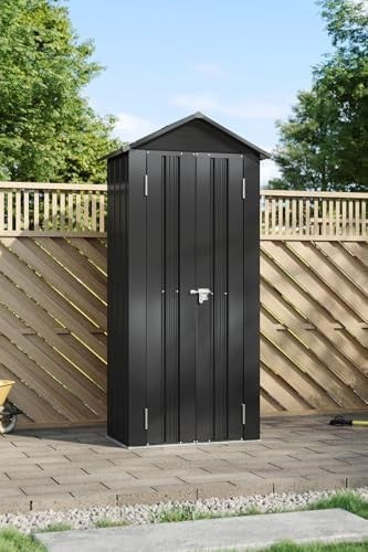 Metal Garden Shed Outdoor Storage with Shelves, Lock & Sloped Roof Carbon Black