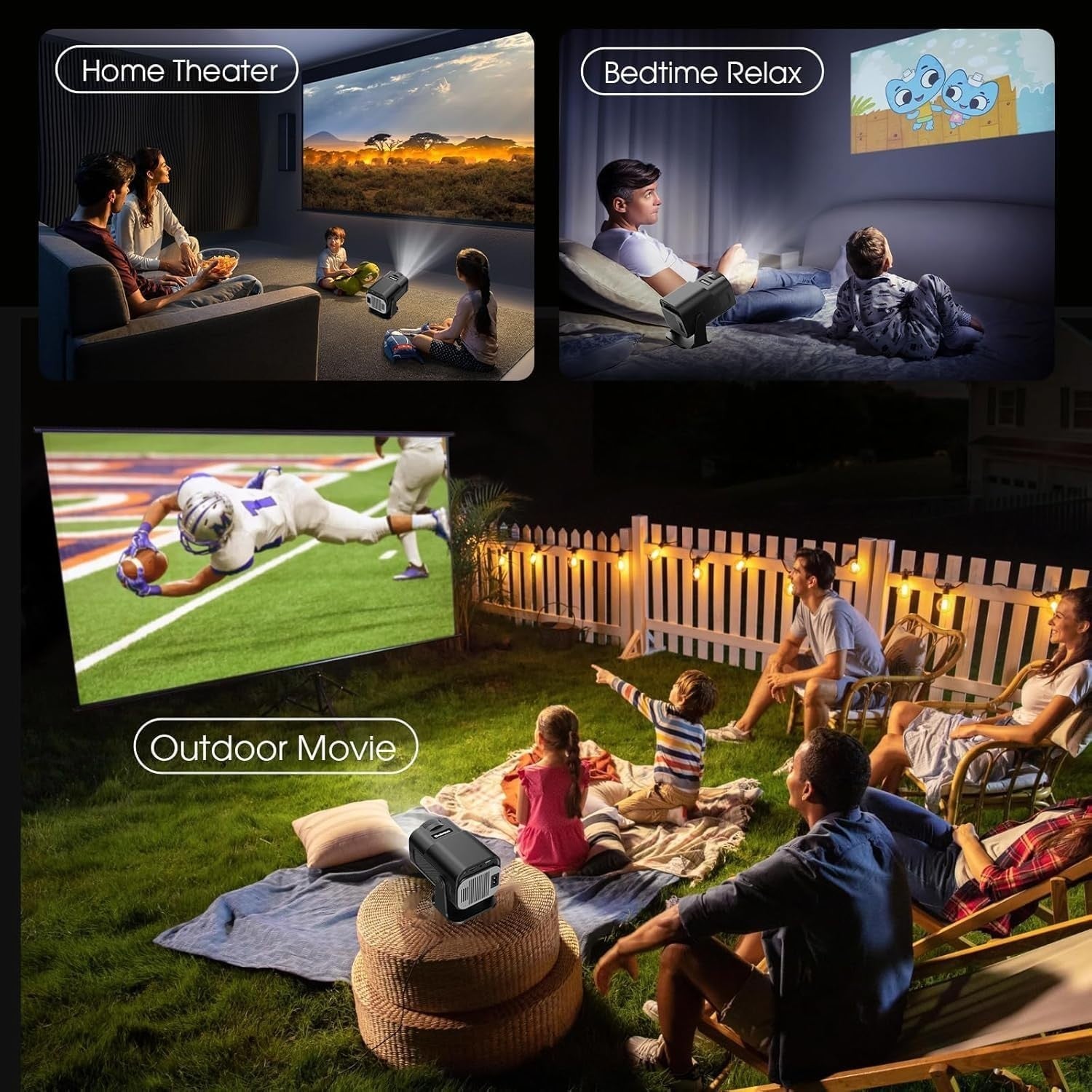 Mini Smart Projector 4K 1080P WiFi 6 Bluetooth 180° Rotatable Apps