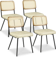 Set of 4 Rattan Dining Chairs Cushioned Cane Back Modern Kitchen Seating Beige