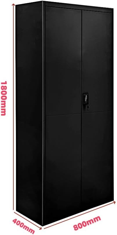 Tall Black Metal Storage Cabinet 2 Door Cupboard 5 Shelves 185cm Lockable