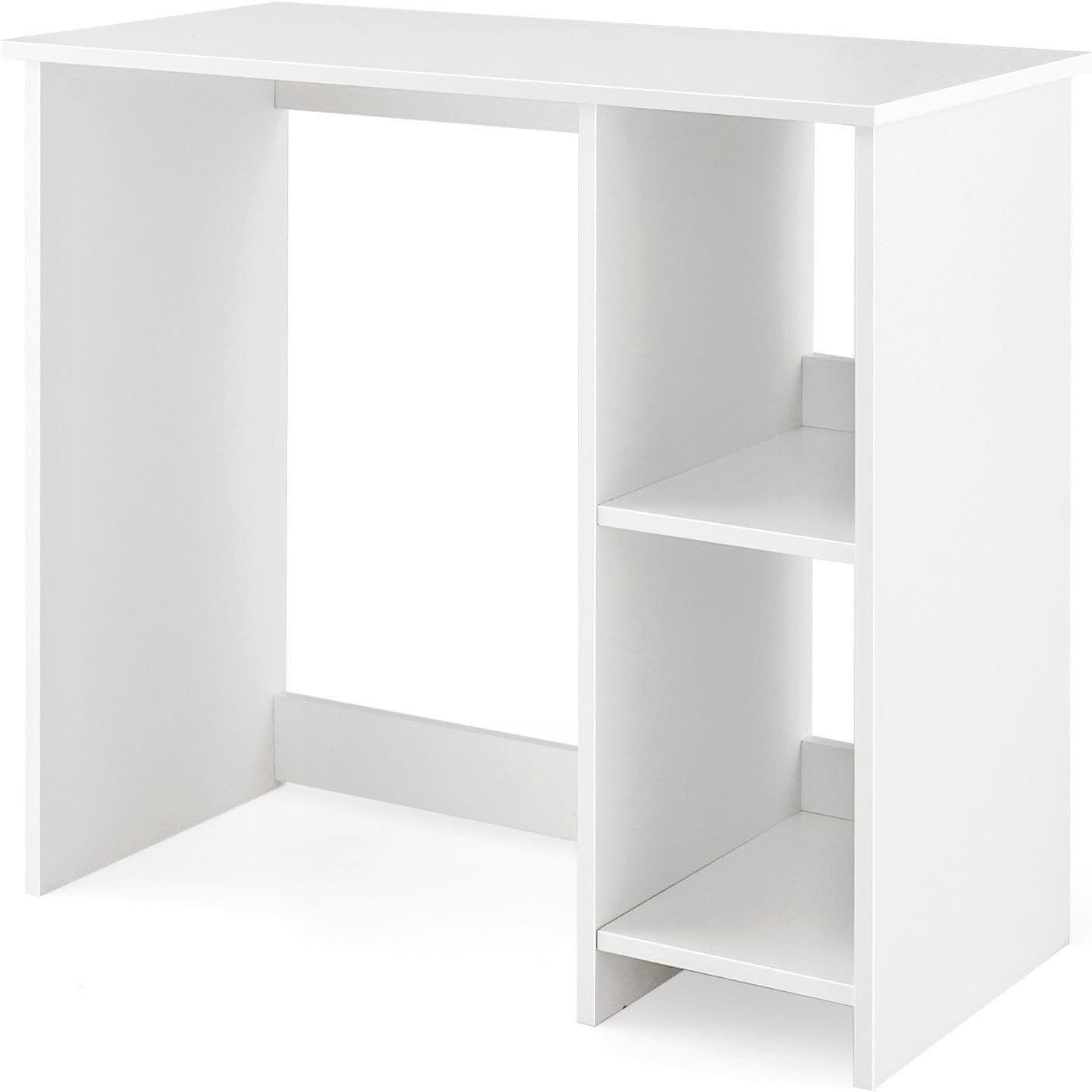 Compact Computer Desk with Shelves Small Space Home Office Laptop Table White