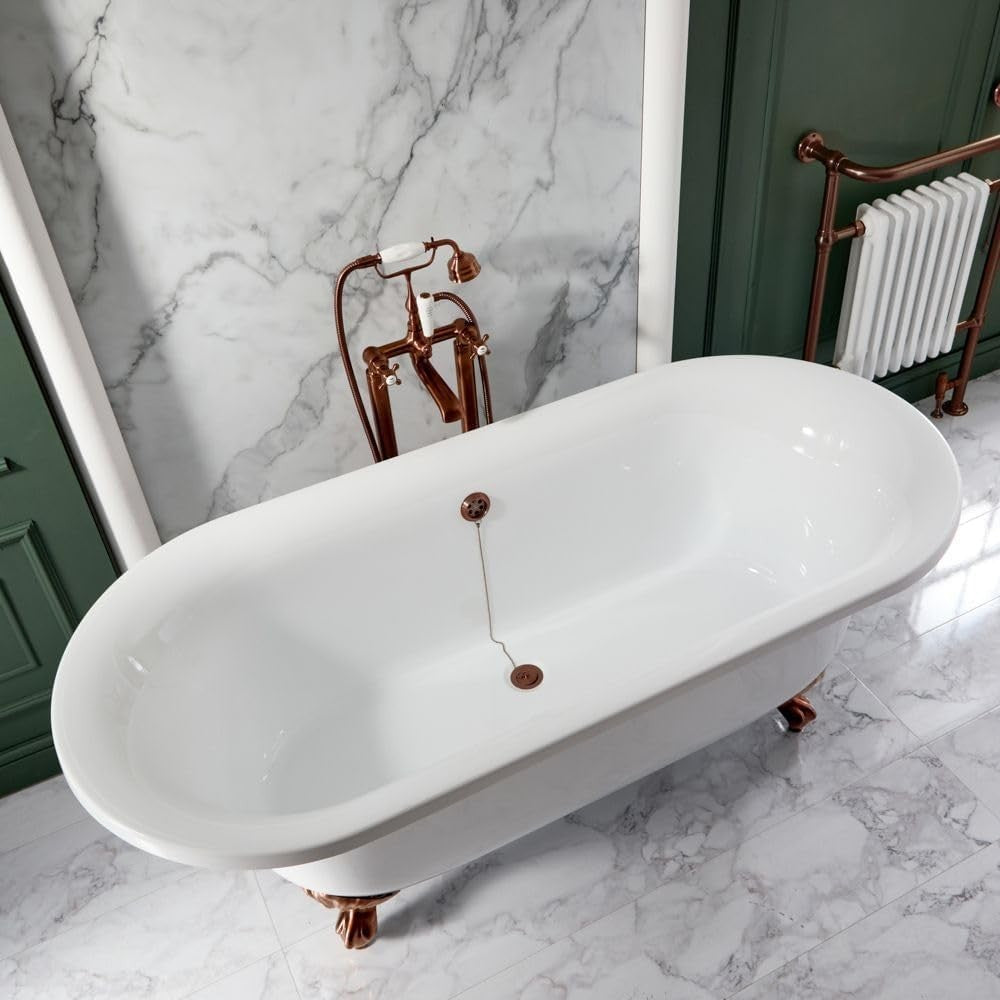 White Freestanding Roll Top Bath 1730x780mm Copper Ball Claw Feet