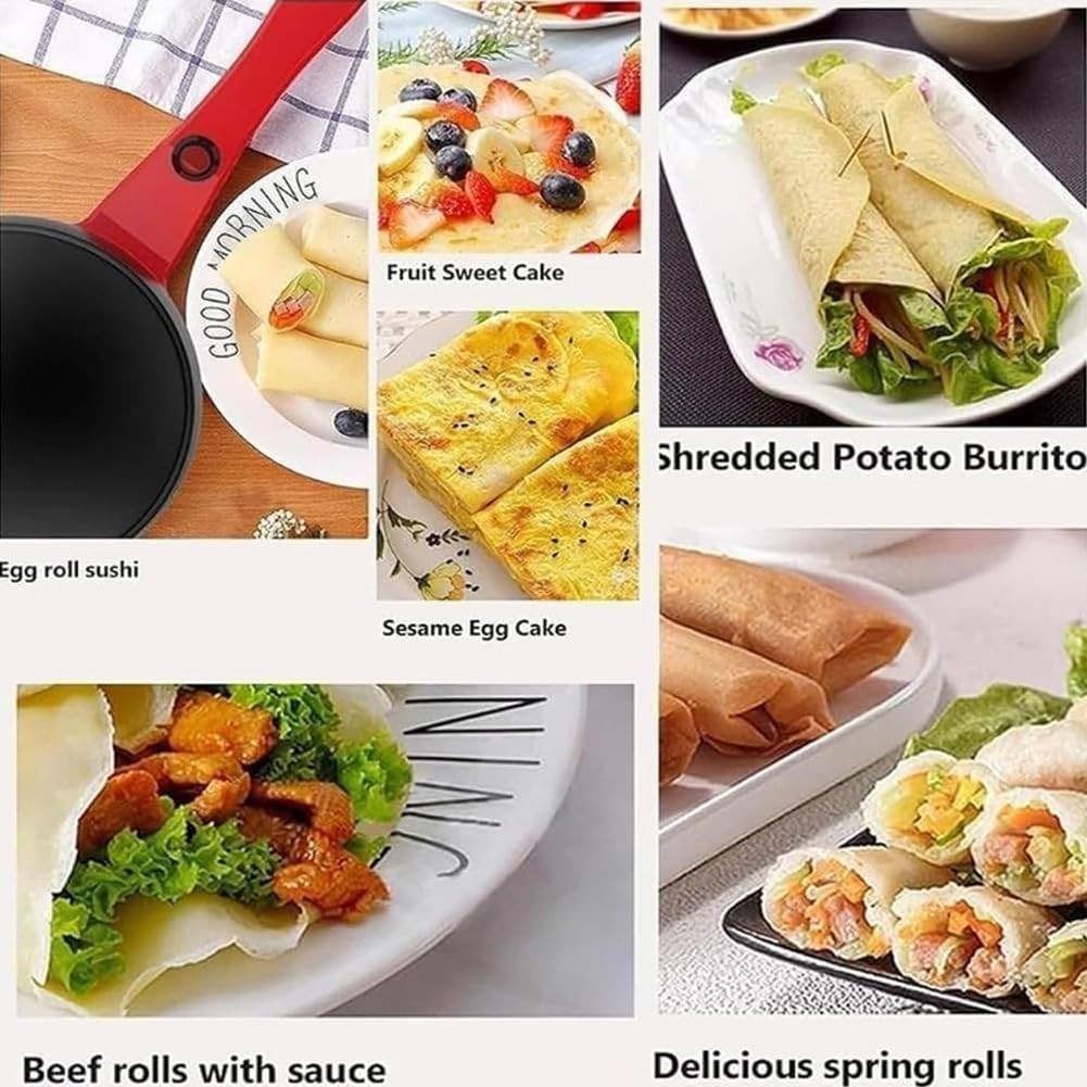 600W Portable Electric Crepe Maker 20cm Non-Stick Pancake Machine
