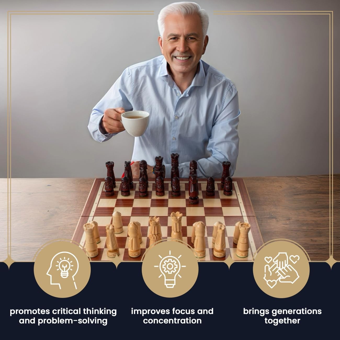 56cm Luxury Inlaid Wooden Chess Set – Handcrafted Folding Board & Tall Weighted