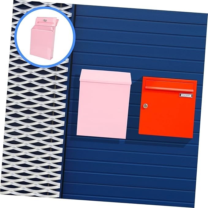 Wall-Mounted Pink Iron Mailbox Lockable Suggestion Box Modern Letter Holder