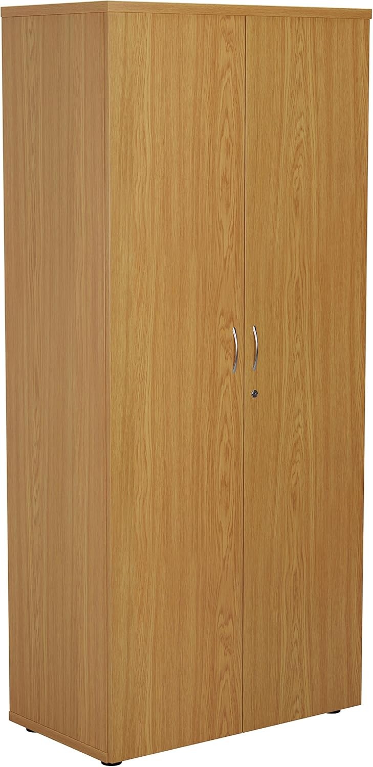 Tall Oak Lockable Office Cupboard 4 Shelf Storage Cabinet 180cm