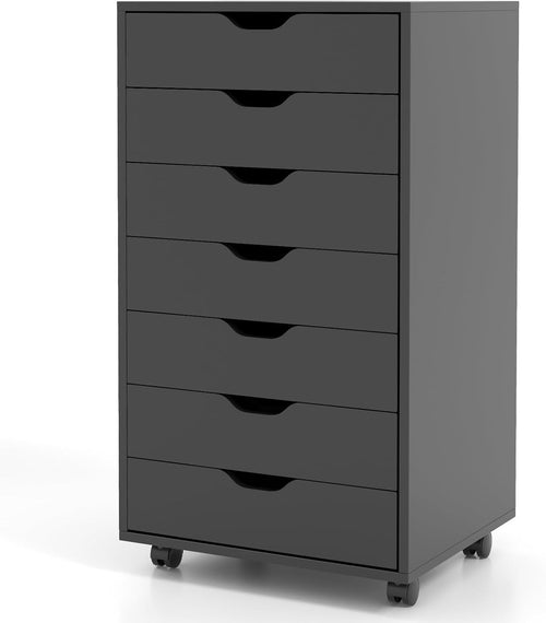 Black Mobile Filing Cabinet 7 Drawer Storage Unit with Wheels for Home Office