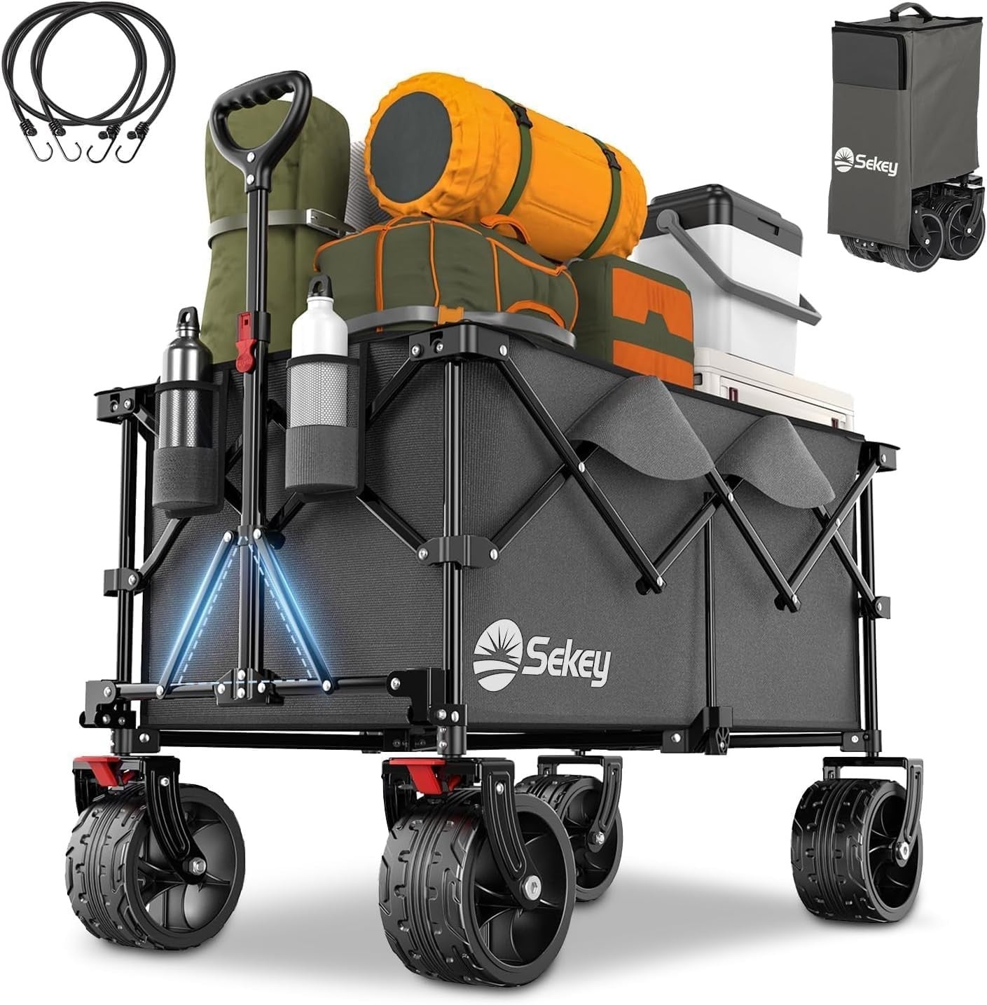 Grey 200L Folding Camping Wagon 150kg Heavy Duty All Terrain Festival Beach Cart