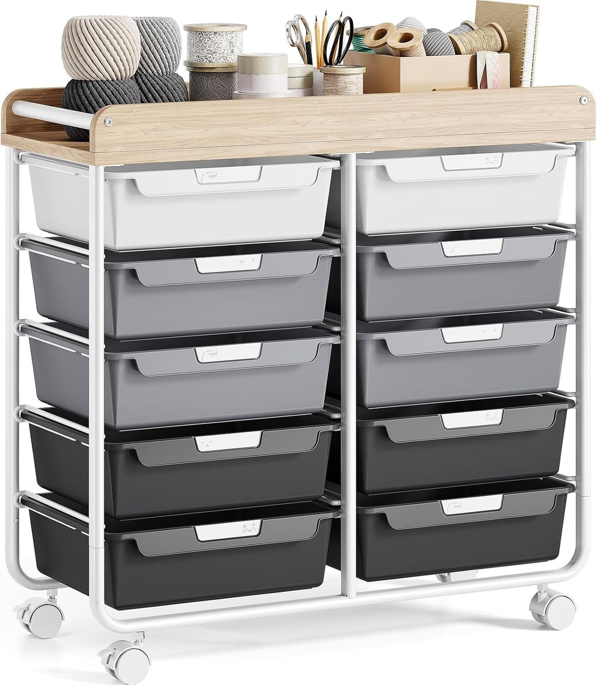 10 Drawer Rolling Craft Cart Storage Organizer Trolley Gray Wheels