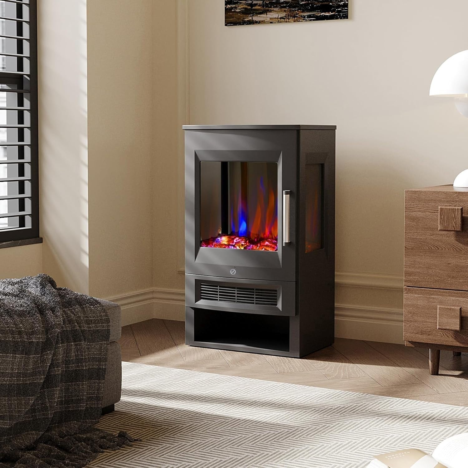 Electric Fireplace Heater 3D Glass Stove 8 Flame Remote Smart App