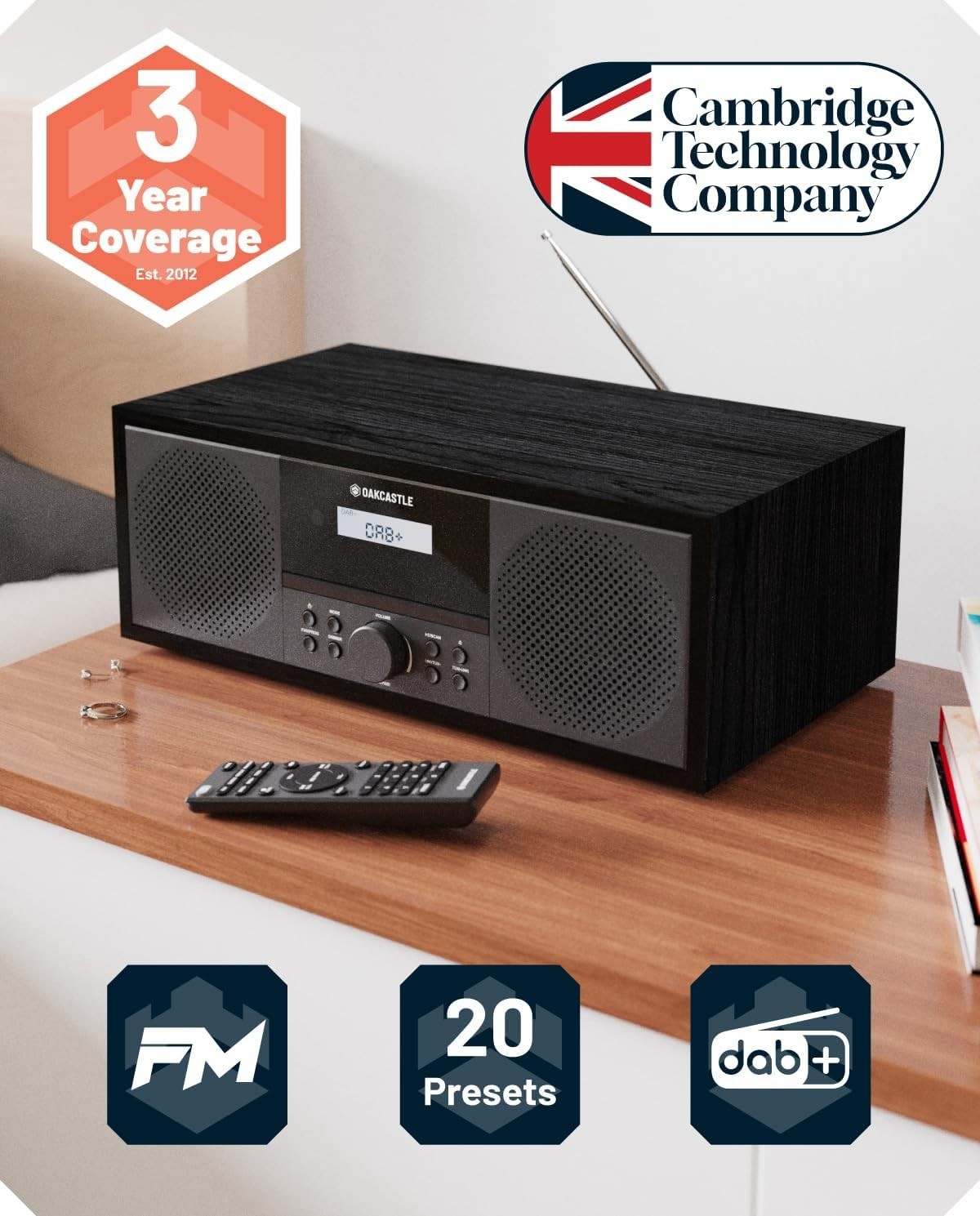 60W Stereo DAB+ Bluetooth CD Player Hi‑Fi System with Dual Alarm