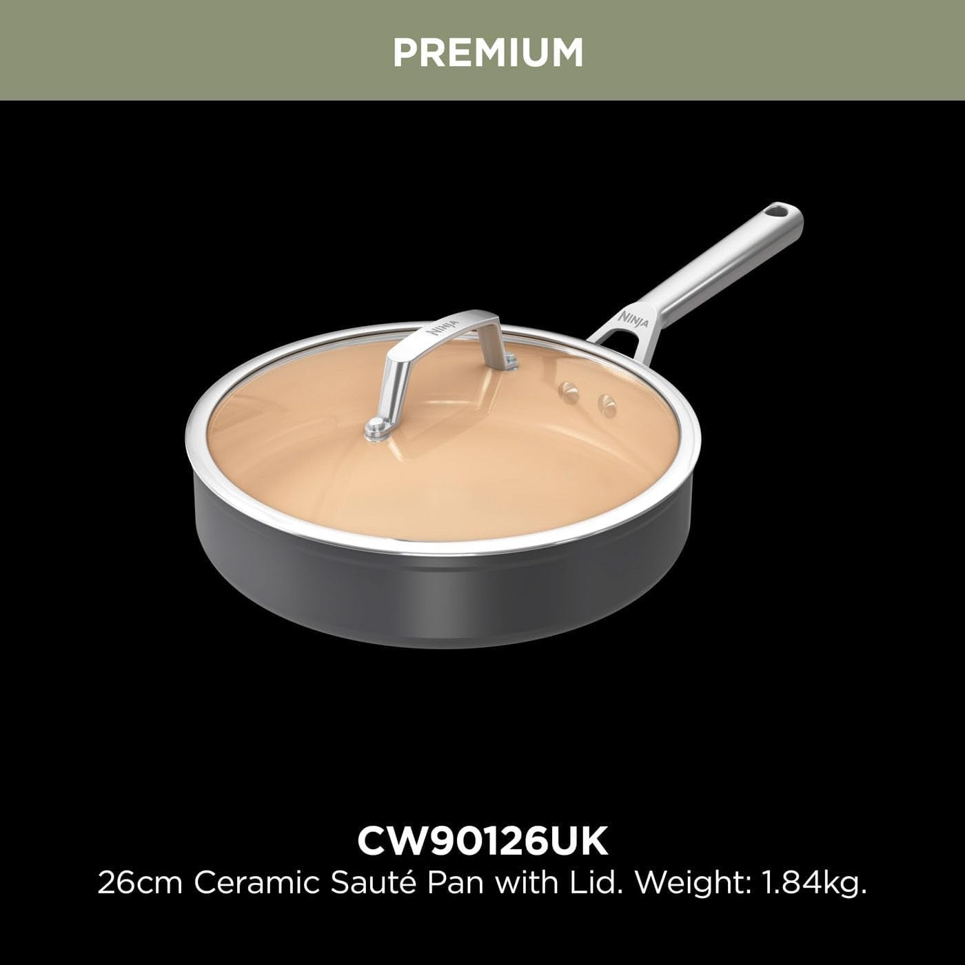 26cm Ceramic Sauté Pan with Lid – Non-Stick PFAS-Free, Induction & Oven Safe