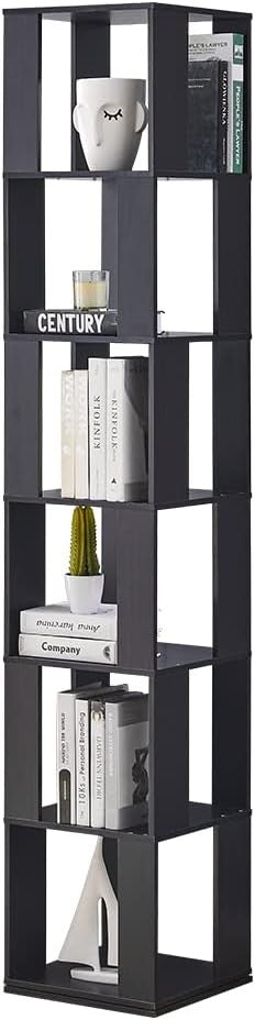 Tall Rotating 6-Tier Corner Bookshelf Slim Display Storage Unit for Home Office