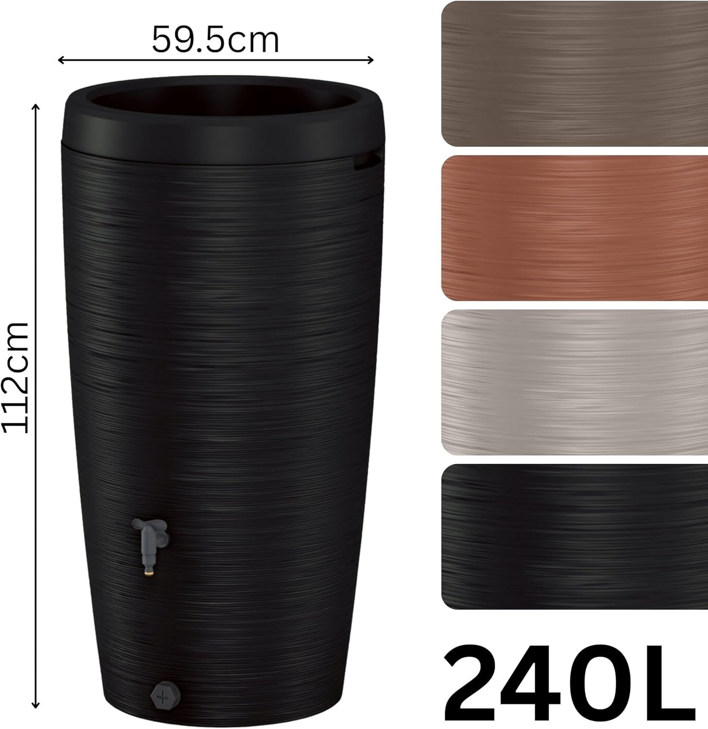 240L Light Grey Rainwater Tank with Planter Top Tap Connector Kit Garden Barrel