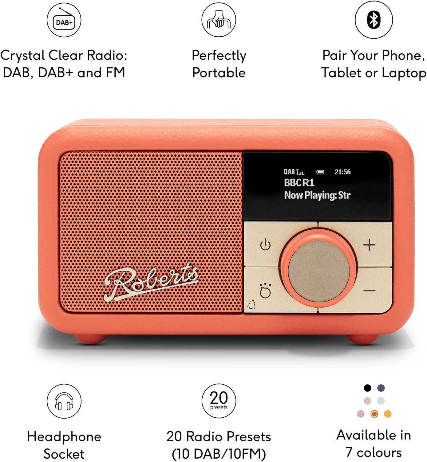Portable FM DAB/DAB+ Digital Radio Bluetooth Speaker Pop Orange