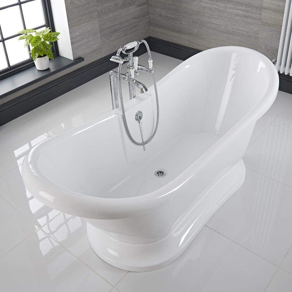 White 1750x730mm Double Ended Freestanding Slipper Bath – Traditional Acrylic