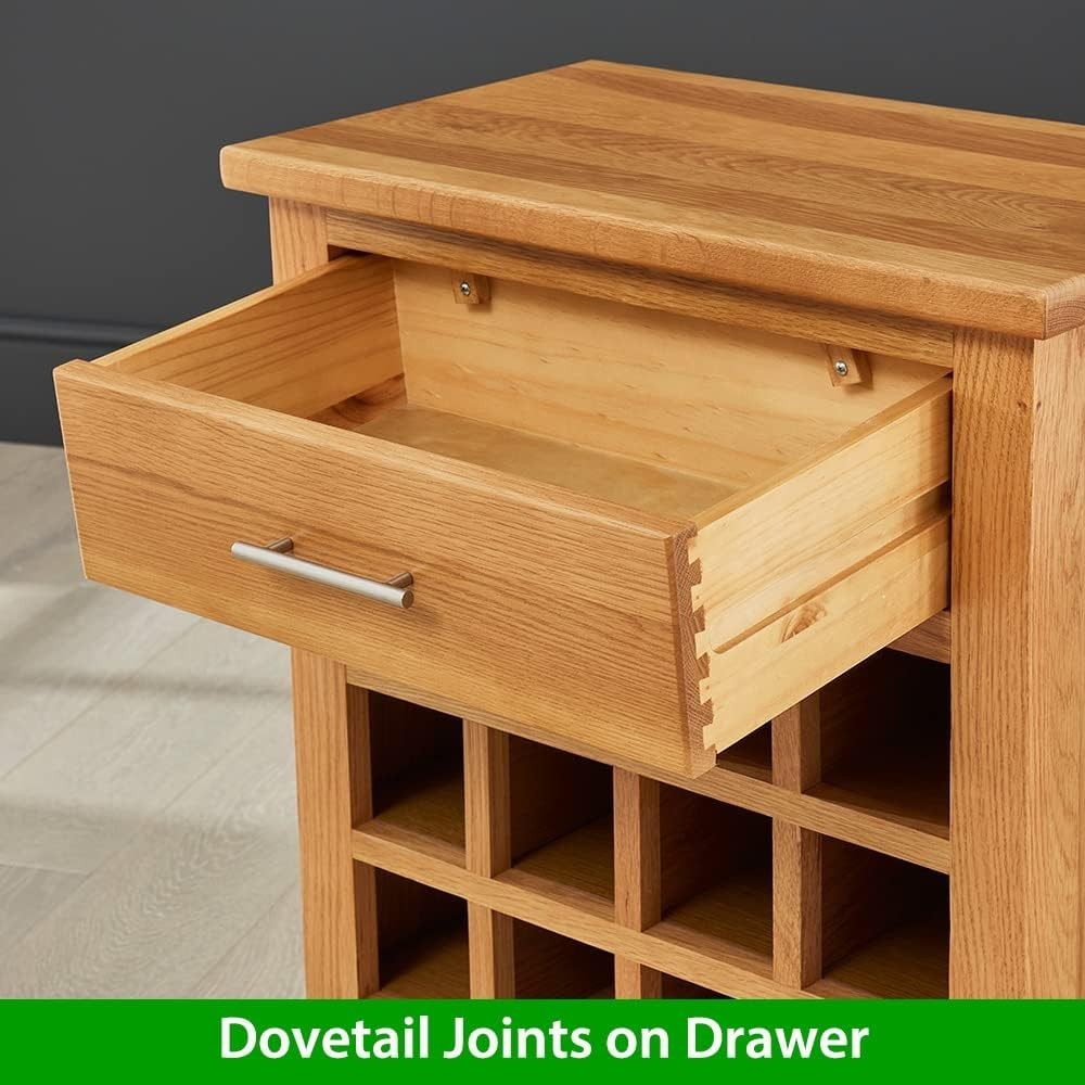 Solid Oak Wine Rack Cabinet Table 20 Bottle Storage Drawer Modern Lacquered