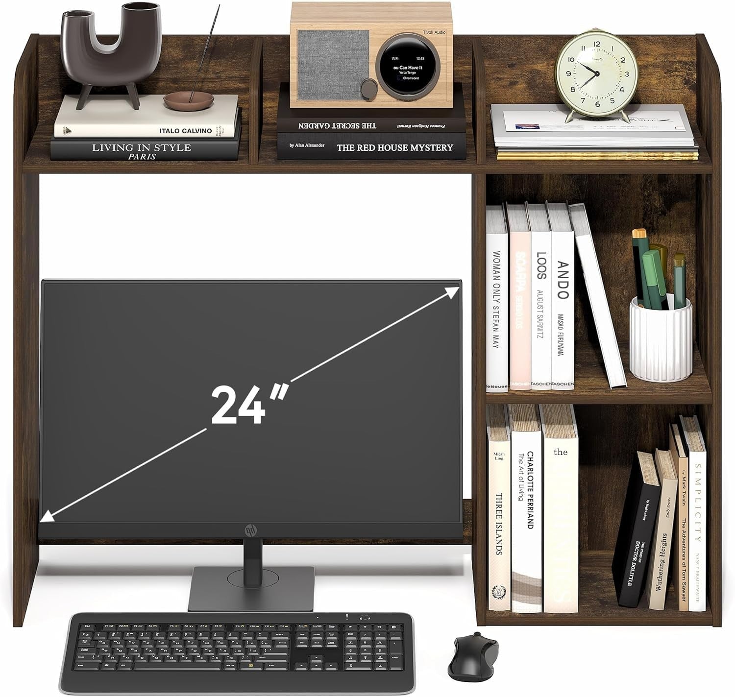 Classic Desk Hutch Shelf 5-Tier Desktop Organizer Monitor Storage Amber Pine