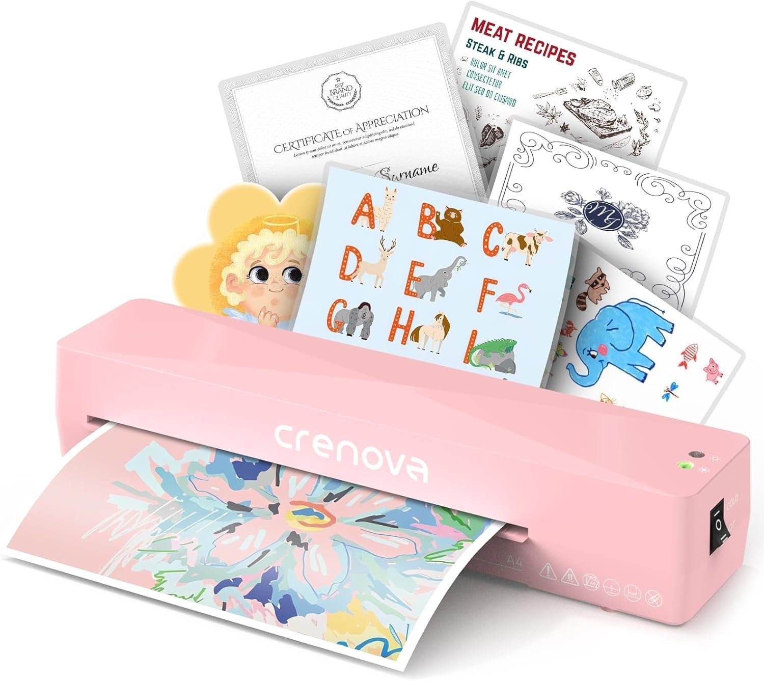 A4 Laminator Pink Hot Cold Fast Warm Up Anti Jam + Pouches
