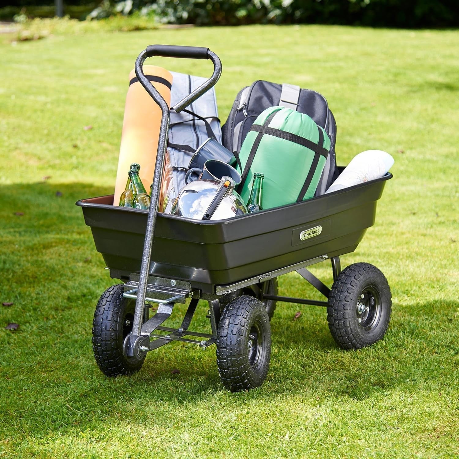 Heavy Duty Garden Dump Cart 75L Wagon Tipping Truck 250kg Load Pneumatic Wheels