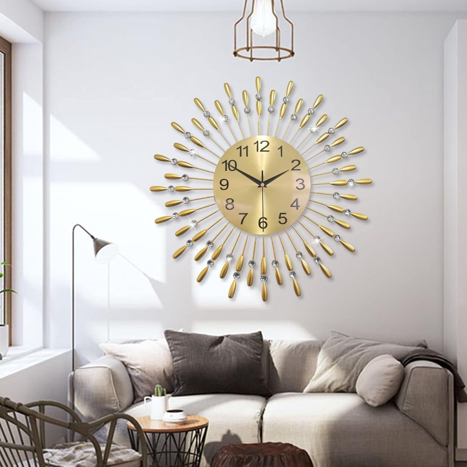 50cm Large Gold Wall Clock – Silent Quartz Modern Sunburst Decorative Design