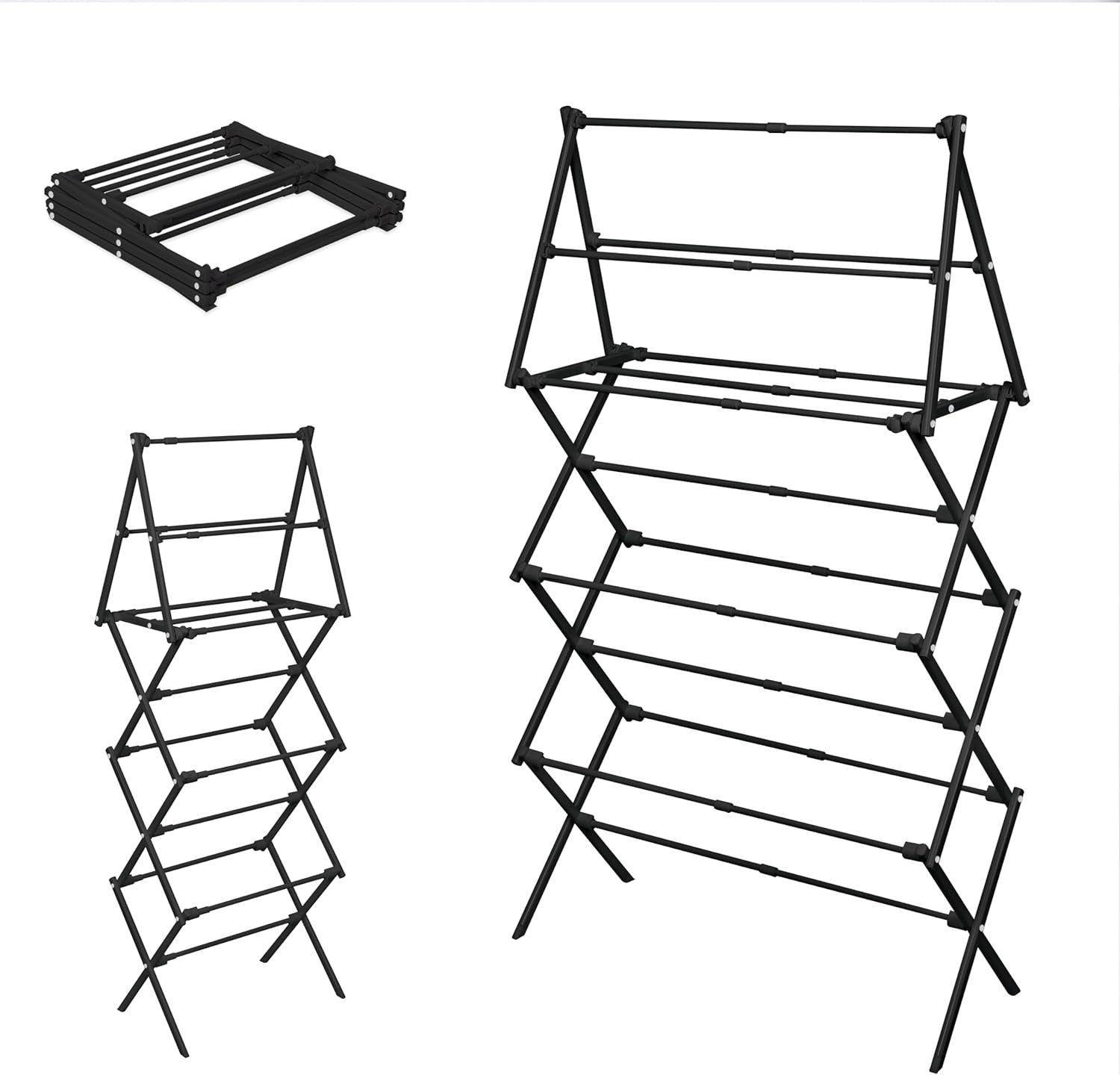 4 Tier Clothes Airer Extendable Foldable Drying Rack Space Saving Black