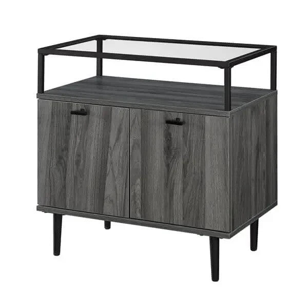 Slate Grey Sideboard Cabinet with Glass Top Shelf & Hidden Storage Unit