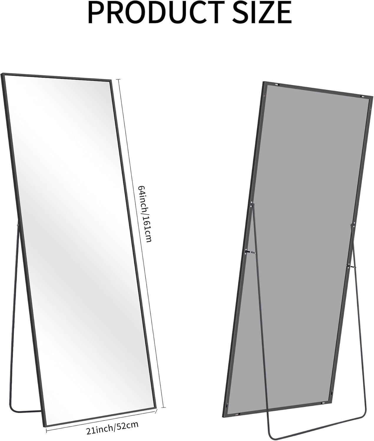 Large Full Length Wall & Floor Mirror 161x52cm Sleek Black Frame