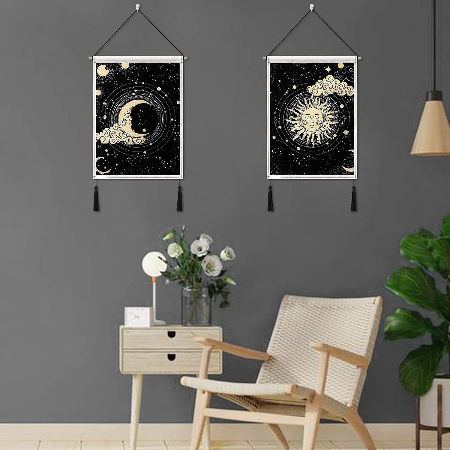 Sun & Moon Tapestry Wall Hanging 15.4x19" Boho Bedroom Decor