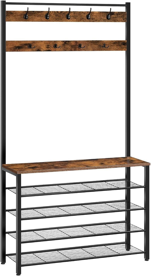Large Coat Rack with Shoe Storage – 9 Hooks Hall Tree Unit 190cm