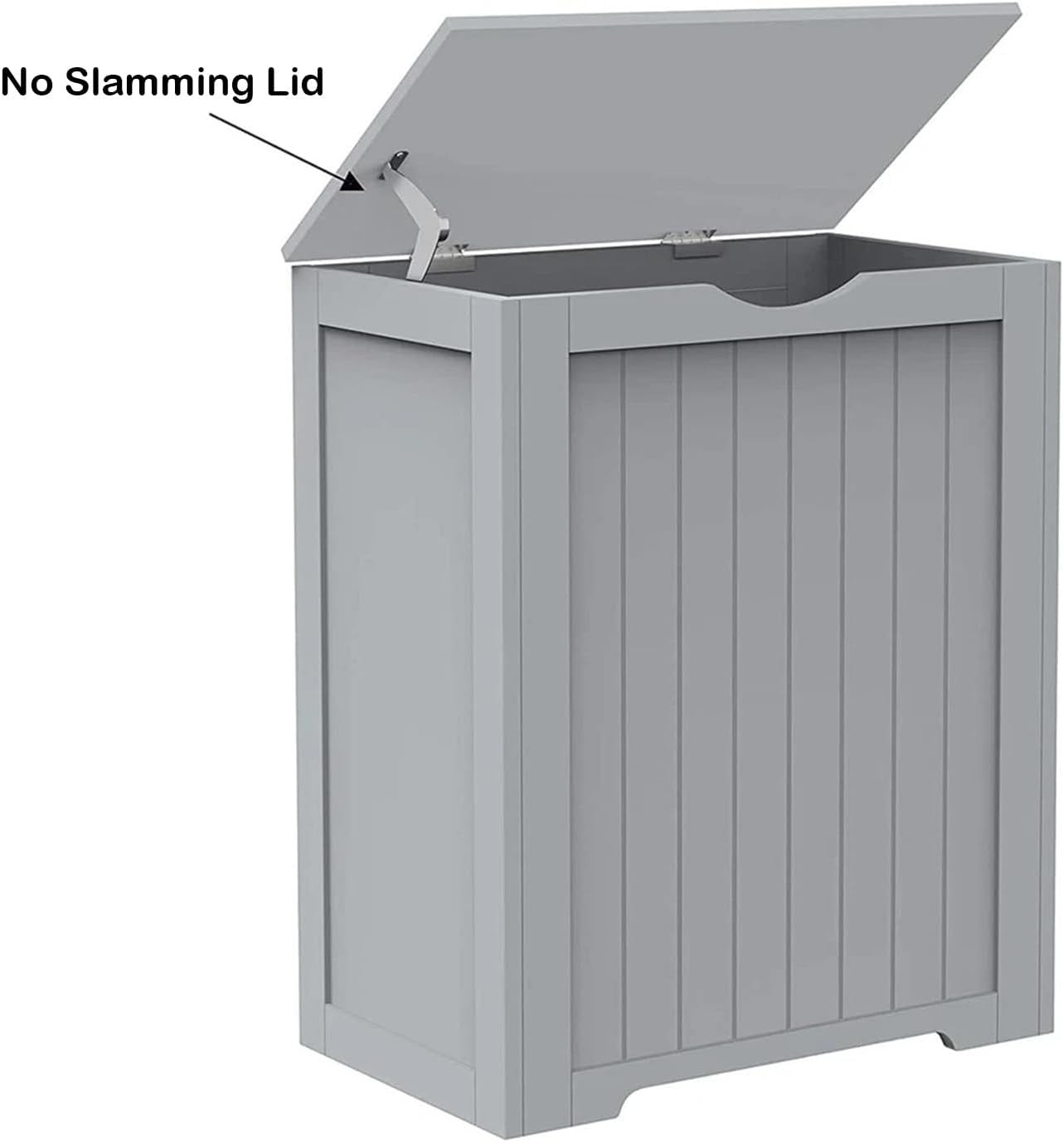 Laundry Hamper Cabinet Wooden Storage Chest with Lid Grey Bathroom Unit