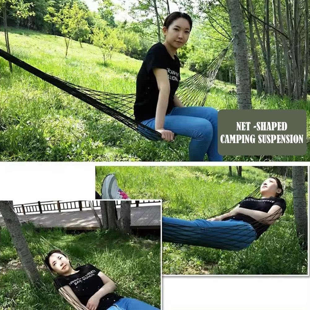 Outdoor Camping Hammock Army Green | Mesh Nylon Rope Swing | 100kg Capacity