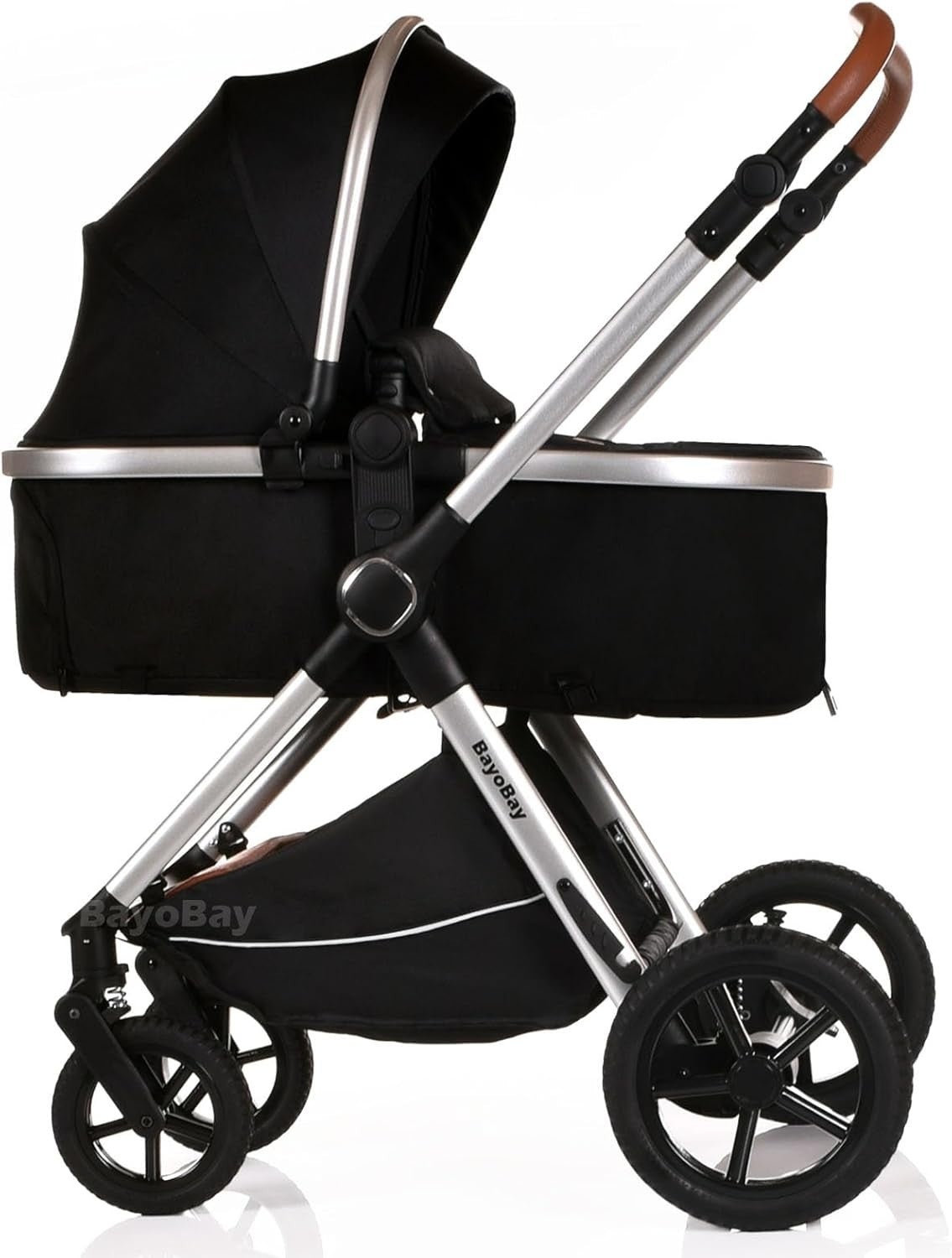 3in1 Baby Pram Travel System Pushchair with Car Seat Foldable Black Silver