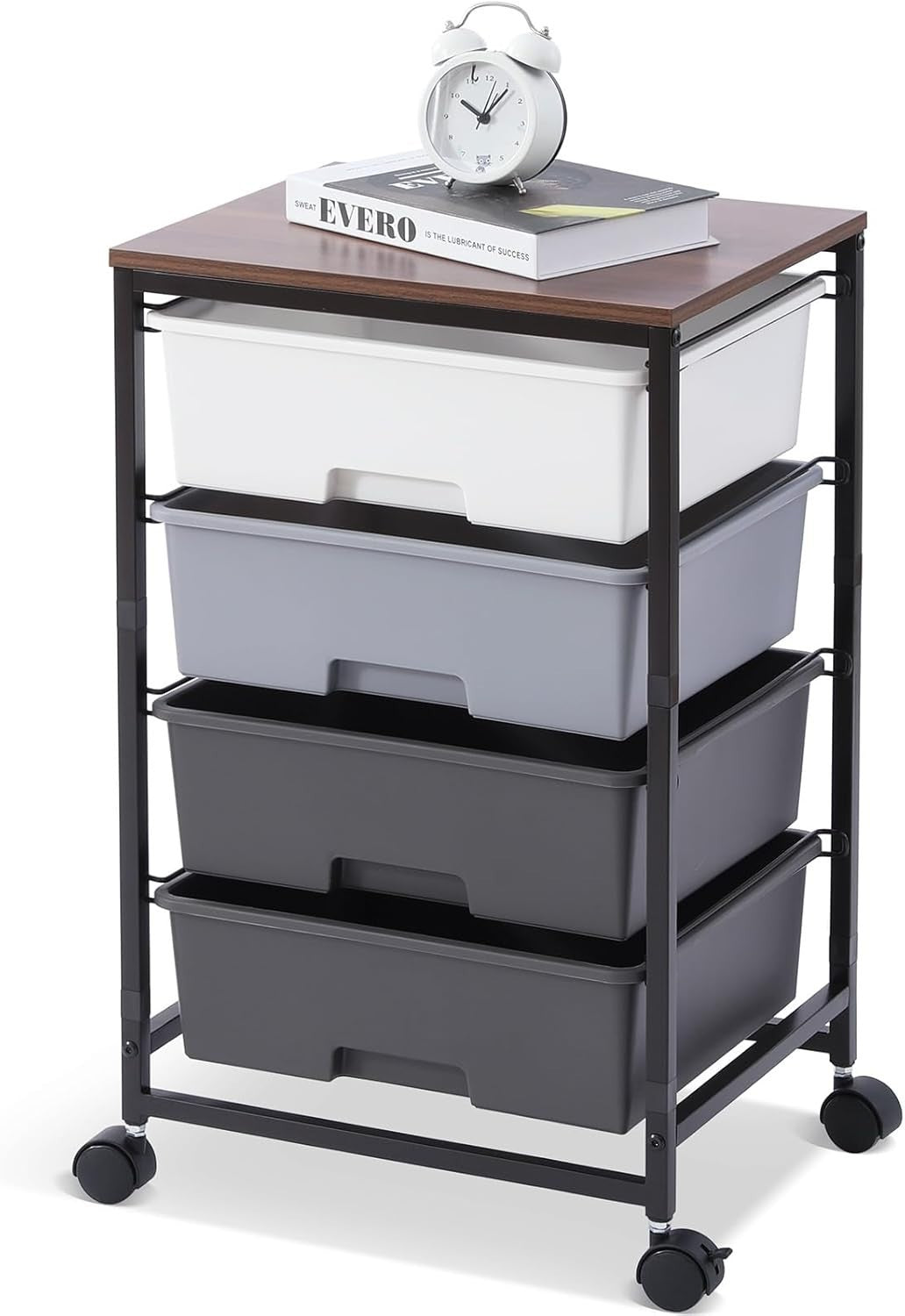 4 Drawer Mobile Storage Cart Utility Organizer Trolley w/ Wooden Top