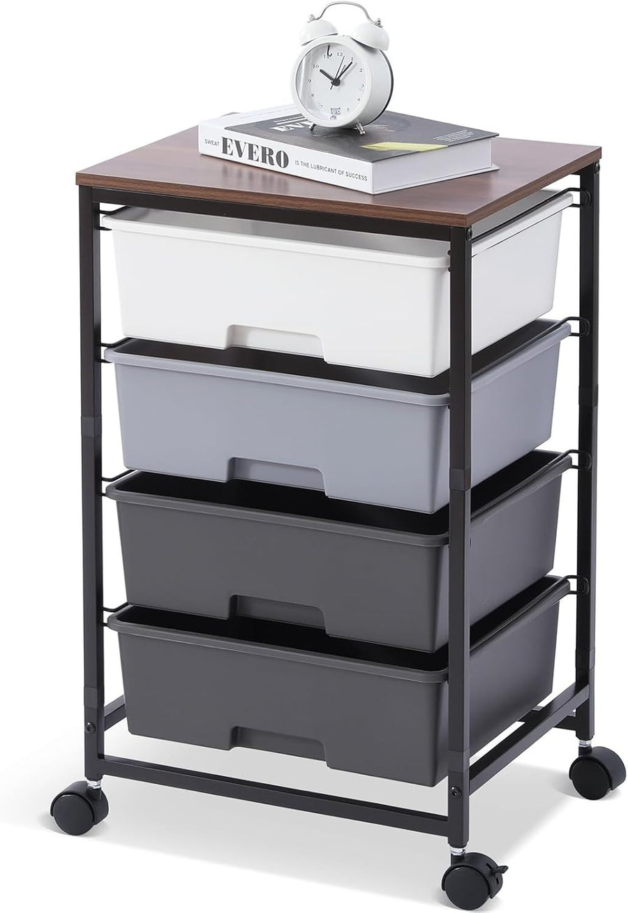4 Drawer Mobile Storage Cart Utility Organizer Trolley w/ Wooden Top