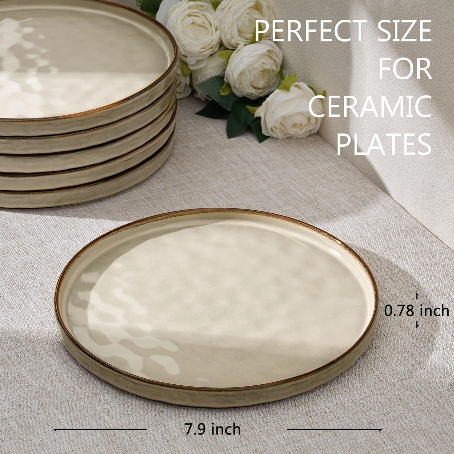 7.9in Ceramic Dessert Plates Set of 6 Scratch Resistant Microwave Safe