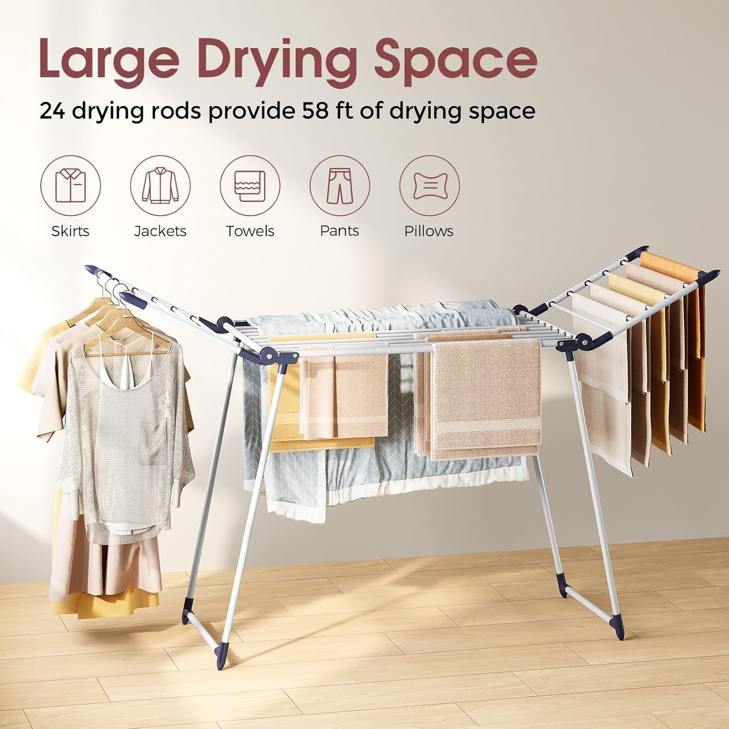 Large Foldable Clothes Airer Winged Drying Rack Indoor Outdoor Space Saving