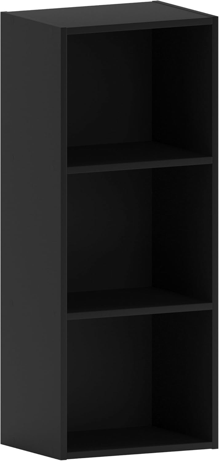 3 Tier Black Wooden Cube Bookcase Small Storage Shelf for Living Room Office