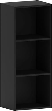 3 Tier Black Wooden Cube Bookcase Small Storage Shelf for Living Room Office