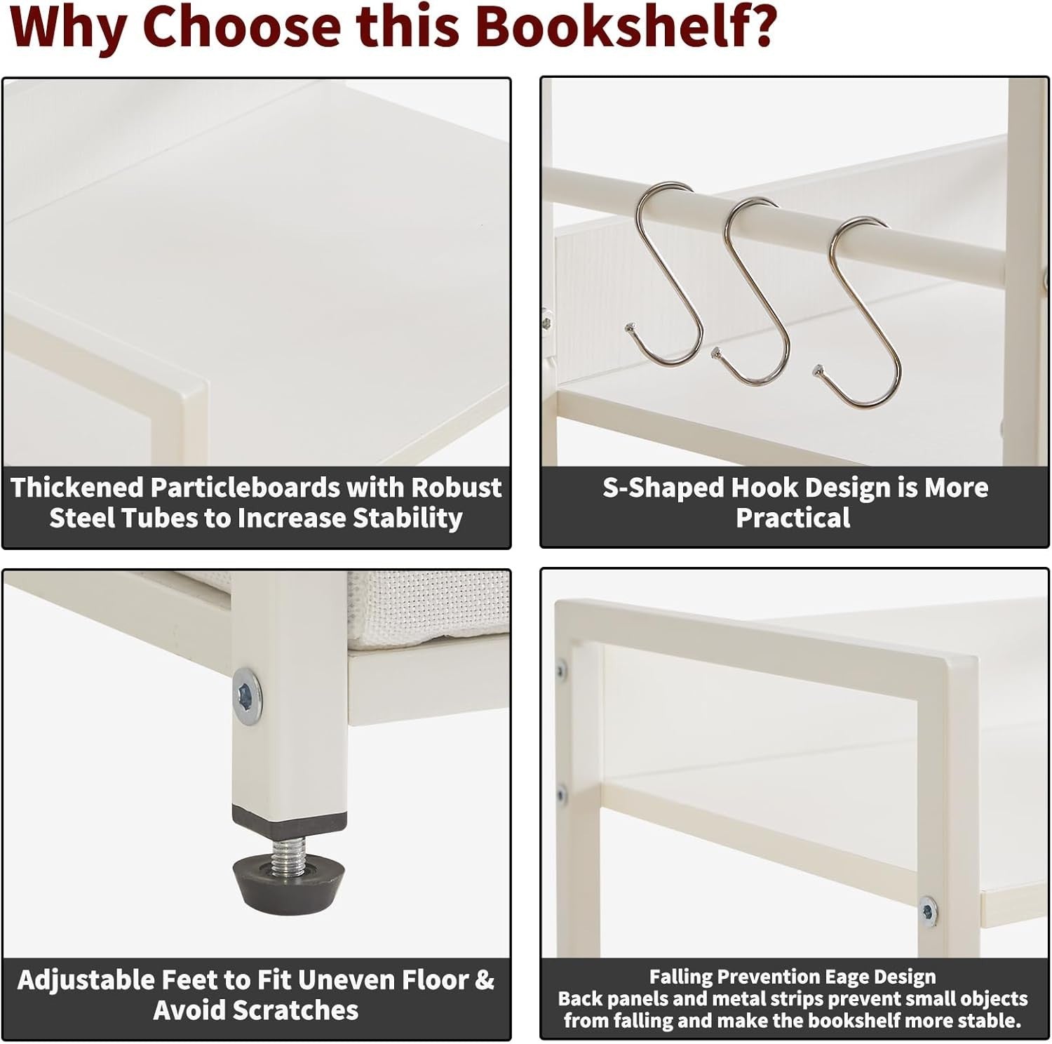 5 Tier Ladder Shelf Bookcase With Drawer Space Saving Steel Frame White