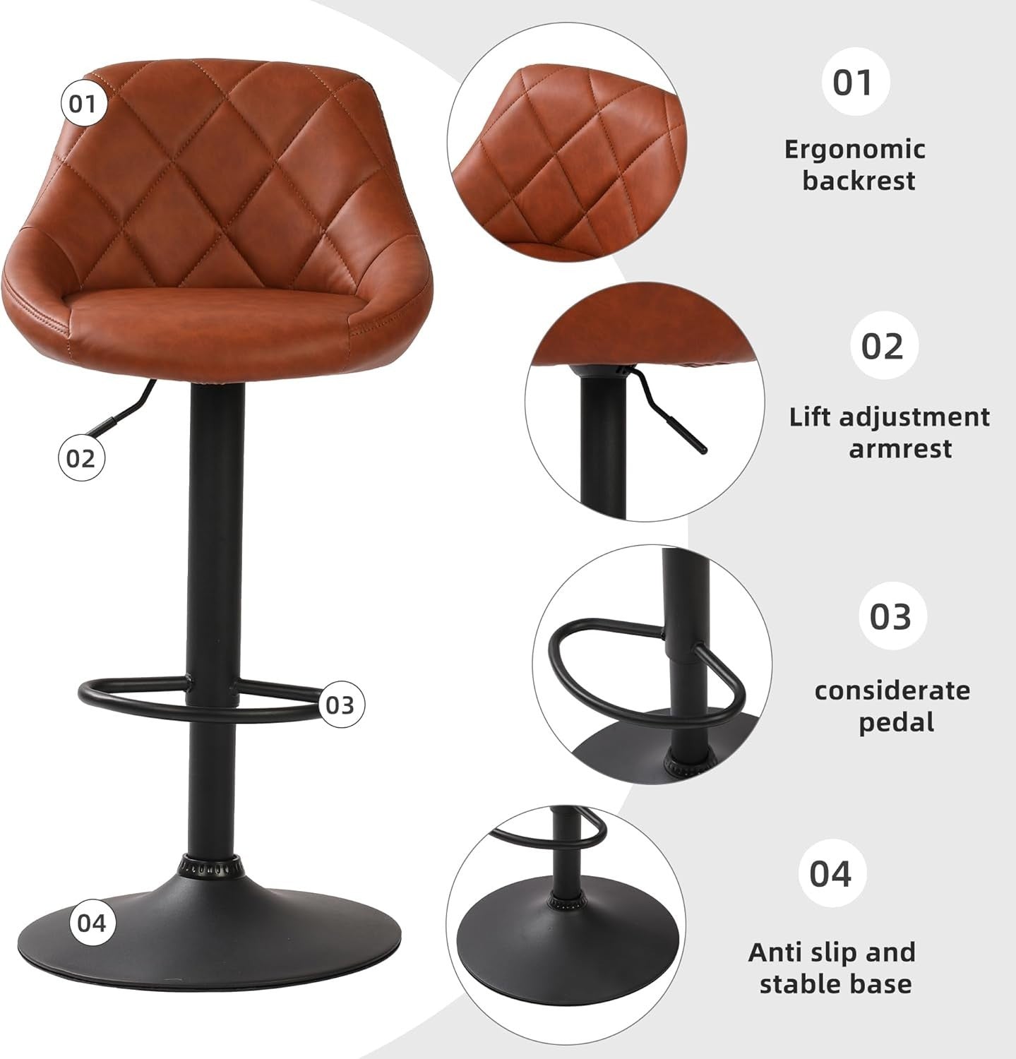 Adjustable PU Leather Bar Stools with Footrest – Zamaro Brown