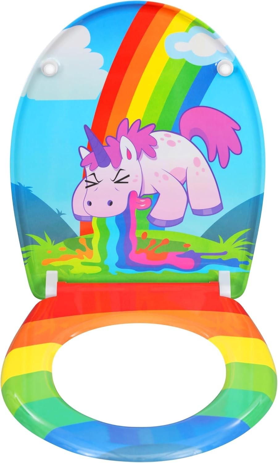 Soft Close O-Shaped Toilet Seat Quick Release Duroplast Rainbow Unicorn Print